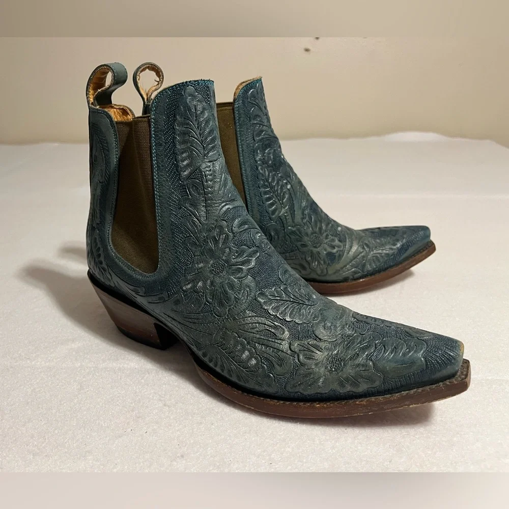 Old Gringo Boot Star Men’s 7D 9-150 Wyoming Blue Jeans TOOLED Leather Boots - Picture 8 of 13